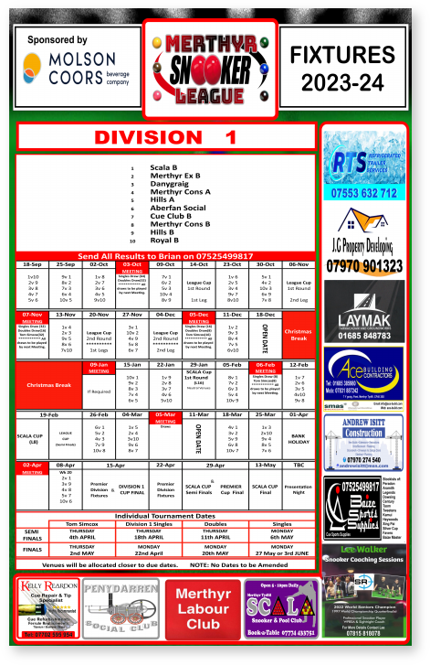Division 1 Fixtures