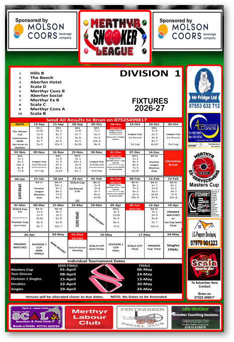Division 1 Fixtures