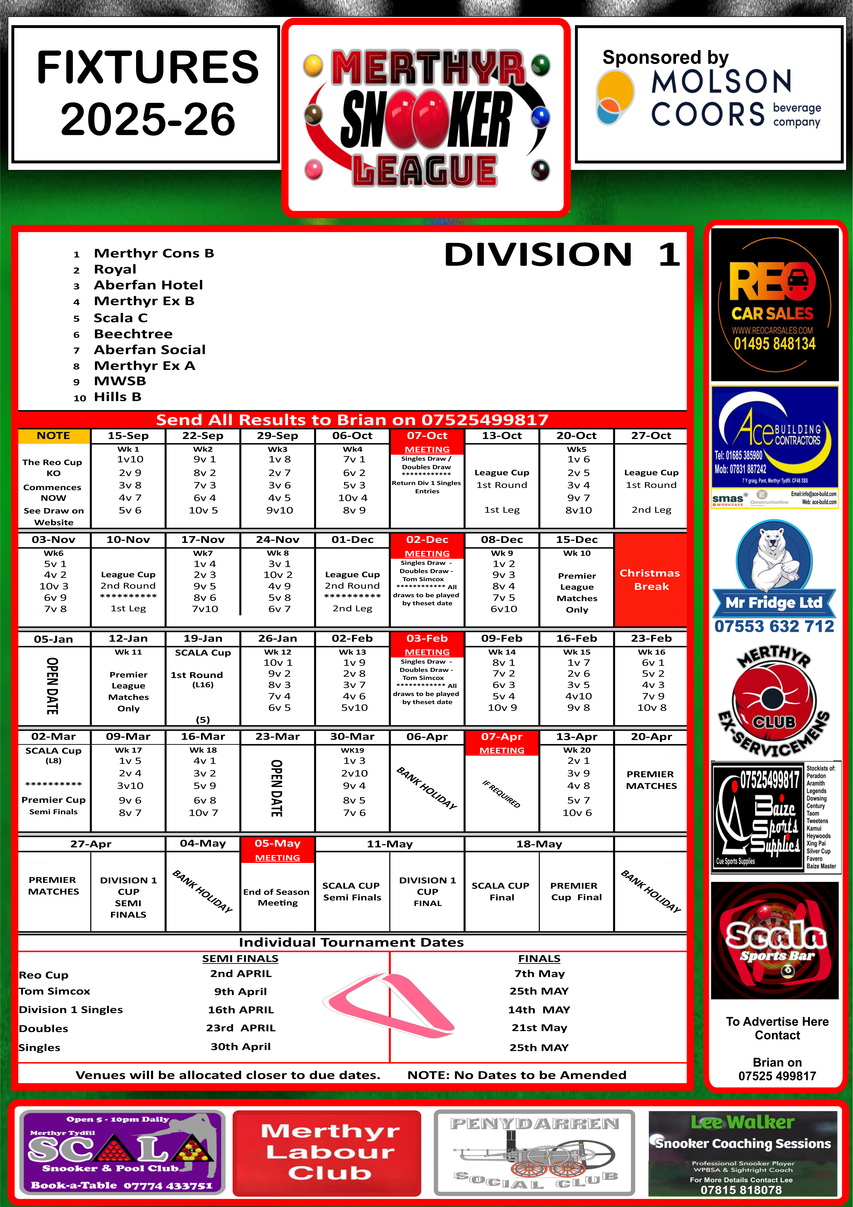 Div 1 Fixtures