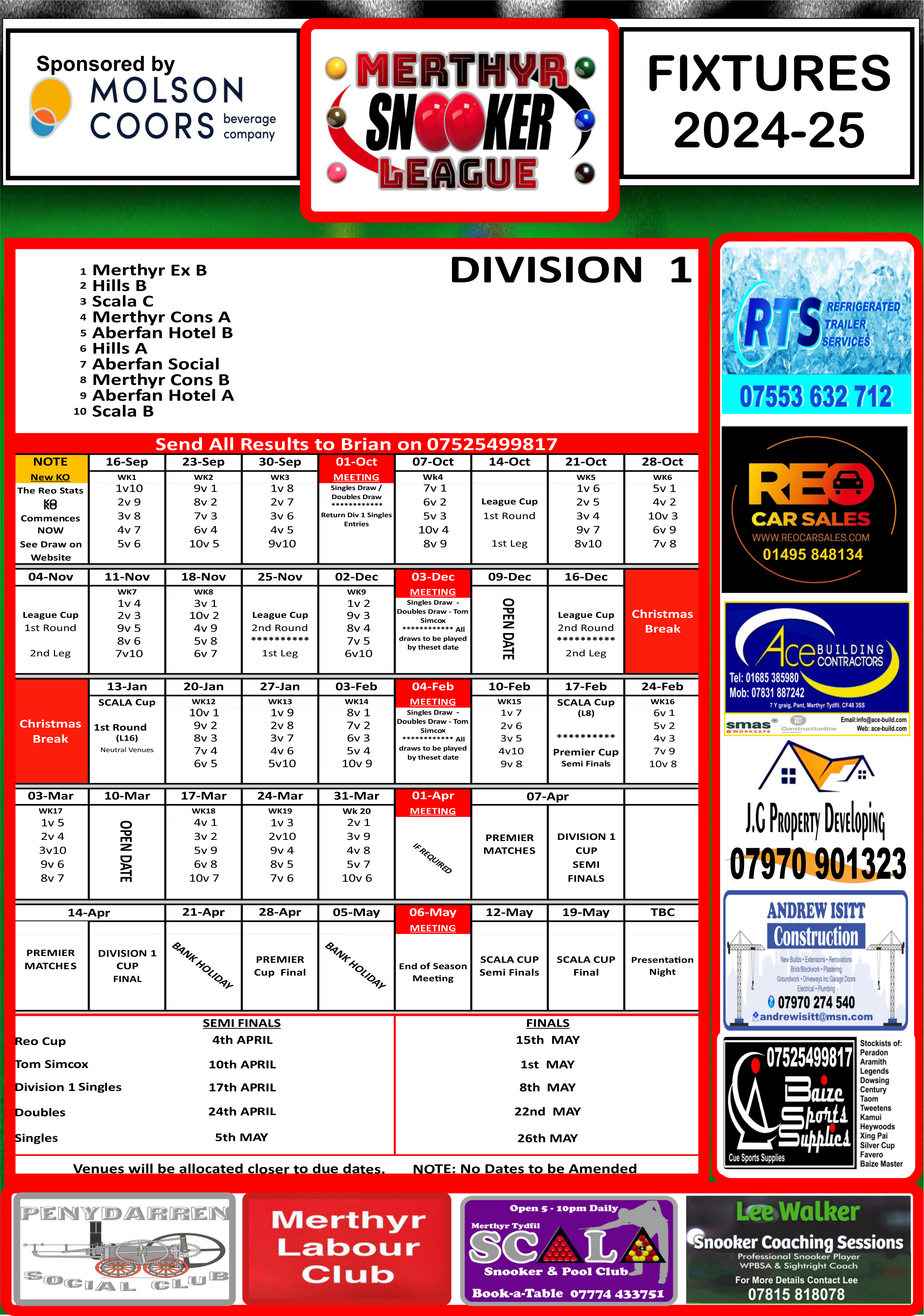 Div 1 Fixtures